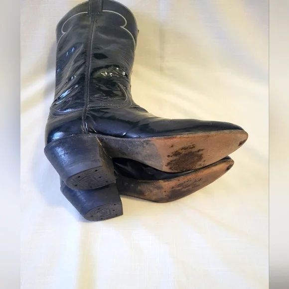 Vtg. Tony Lama Black Patent Leather Cowboy Boots size 6A